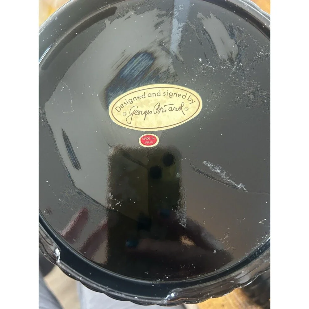 Vintage Black Ribbed Ice Bucket Removable Insert Georges Briard Japan Bar
